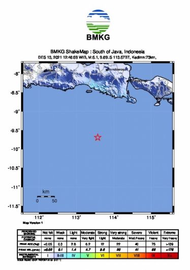 Gempabumi Tektonik M5,3 Guncang Selatan Jawa Timur Dan Bali, Tidak Berpotensi Tsunami